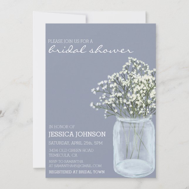 Invitation Aquarelle Whimsical Baby's Breath Bridal douche (Devant)
