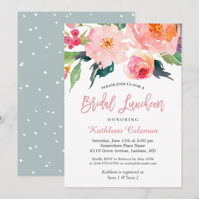 Invitation Aquarelle Whimsical Floral Moderne Déjeuner nuptia (Devant / Derrière)