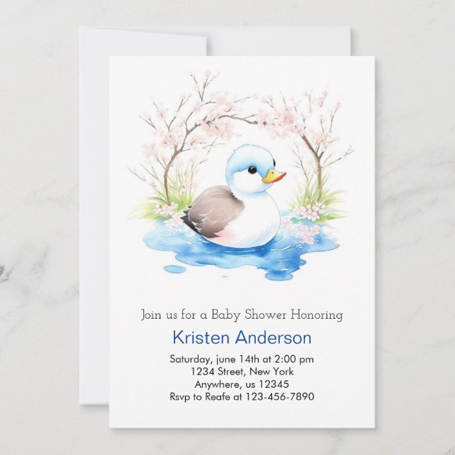 Invitation Aquarelle Whimsical Petit Canard Baby shower (Devant)