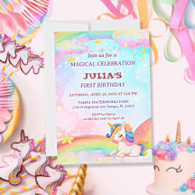 Aquarelle Whimsical Rainbow Unicorn Anniversaire