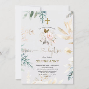 Invitation Aquarelle Whimsical Rose Floral Or Baptême