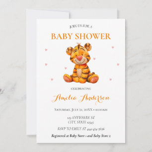 Invitation Aquarelle Whimsical Tiger Plush Baby shower