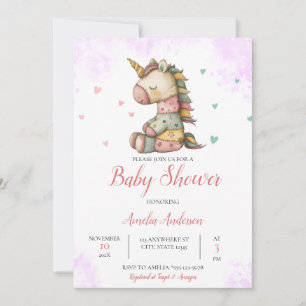 Invitation Aquarelle Whimsical Unicorn Plush Baby shower
