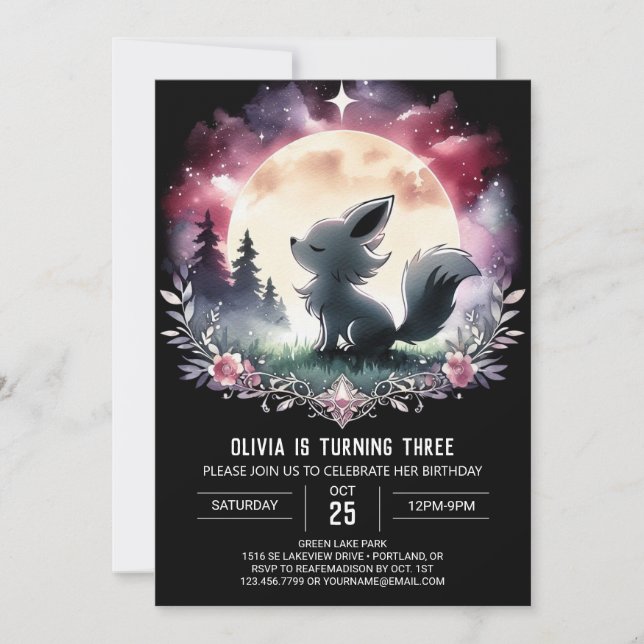 Invitation Aquarelle Whimsical Wolf Anniversaire (Devant)