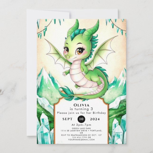 Invitation Aquarelle Whimsy Dragon Anniversaire (Devant)
