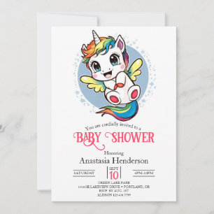 Invitation Aquarelle Whimsy Unicorn Baby shower