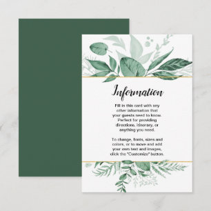 Invitation Aquarelle Wild Feuilles Hunter Mariage vert