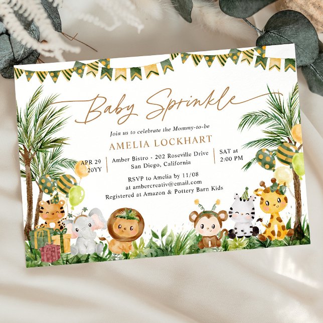 Invitation Aquarelle Wild Jungle Safari Bébé Sprinkel (Créateur téléchargé)