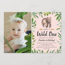 Invitation Aquarelle Wild One | Filles Photo Anniversaire | B