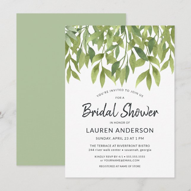 Invitation Aquarelle Willows Fête des mariées botanique Invit (Devant / Derrière)