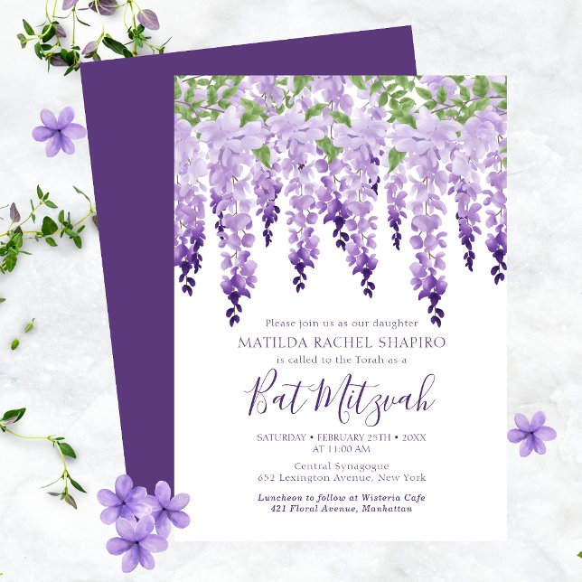 Invitation Aquarelle Wisteria | BAT MITZVAH (Créateur téléchargé)
