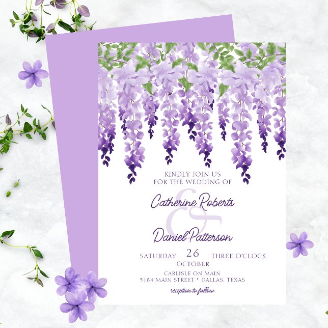 Invitation Aquarelle Wisteria Floral Elegant Scipt Mariage (Créateur téléchargé)