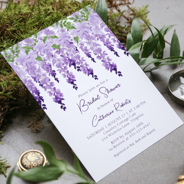 Invitation Aquarelle Wisteria Purple Fête des mariées Florale (Créateur téléchargé)