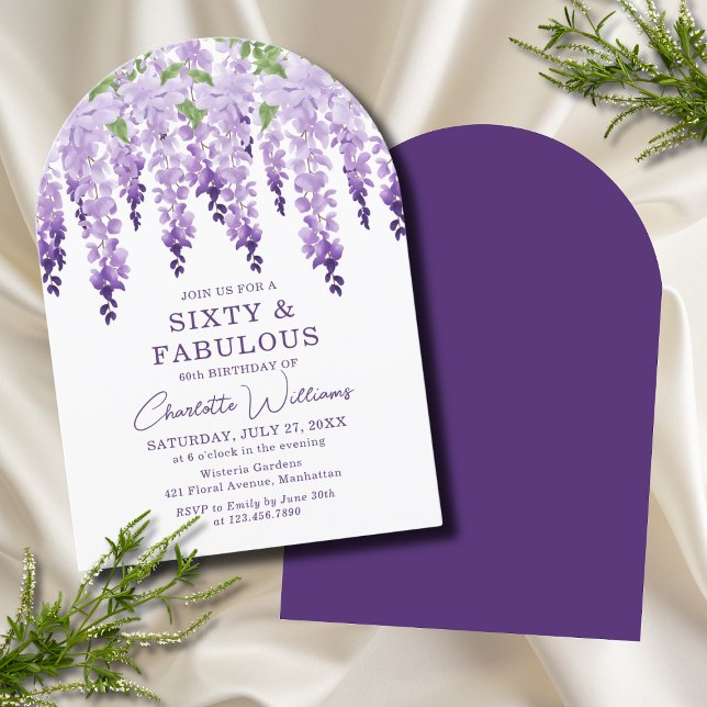 Invitation Aquarelle Wisteria Soixante et fabuleux Floral Chi (Créateur téléchargé)