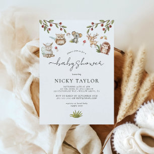 Invitation Aquarelle Woodland Cute Baby shower animal