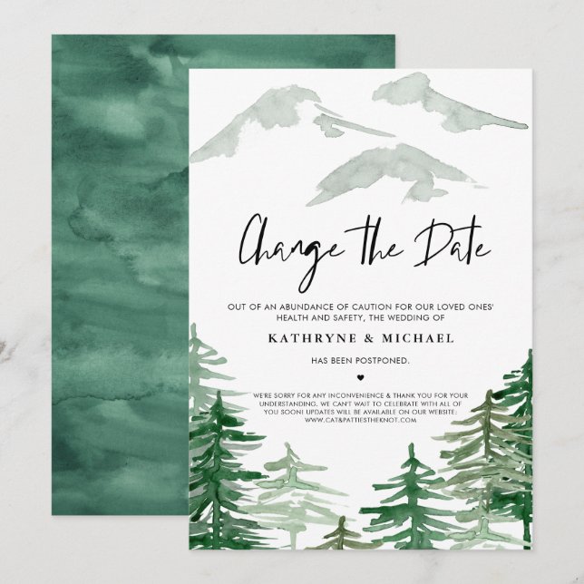 Invitation Aquarelle Woodland Modifier la date de report (Devant / Derrière)