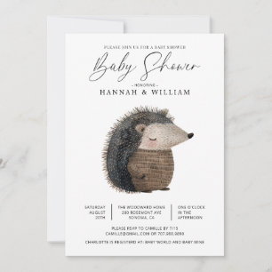 Invitation AquarelleBaby shower de hérisson animal de bois