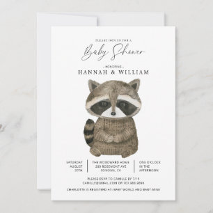 Invitation AquarelleBaby shower du raton laveur animal Woodla
