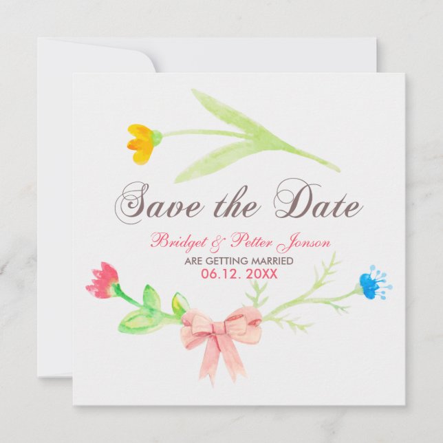 Invitation Aquarelles Colorées Fleurs D'Été - Enregistrer La  (Devant)