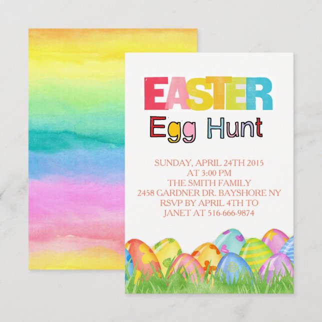 Invitation Aquarelles de la chasse aux oeufs de Pâques (Devant / Derrière)