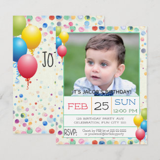 Invitation Aquarelles et ballons Photo Anniversaire