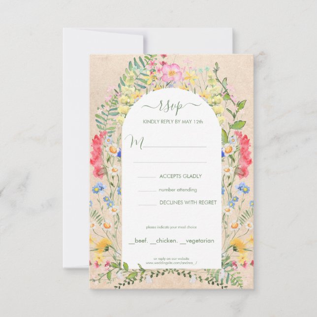 Invitation Aquarelles Fleurs sauvages rustiques RSVP (Devant)
