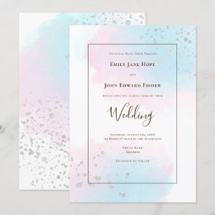 Invitation Aquarelles Turquoises roses Mariage Confetti argen