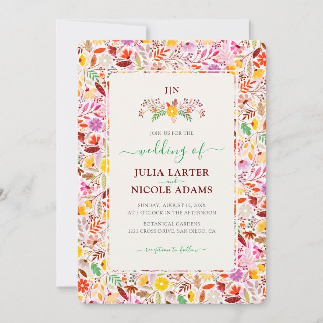 Invitation Aquarelles vives Fleurs de tulipe d'été Mariage (Devant)