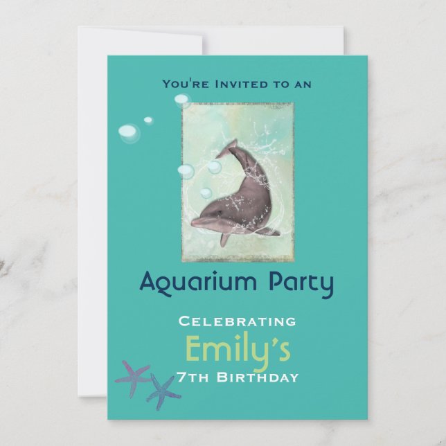 Invitation Aquarium Dolphon Theme Anniversaire (Devant)