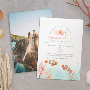 Invitation Aquatic mariage corail clown poisson aquarelle pho