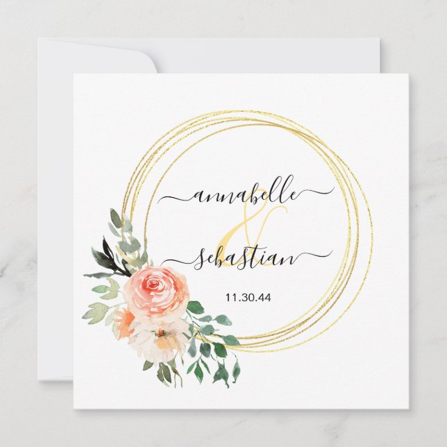 Invitation *~* AR21 QR RSVP Gold Cicles Fleurs MARIAGE I Inv. (Devant)