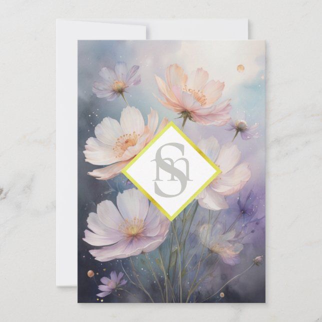 Invitation * AR26 Fleurs Cosmos Monogramme QR RSVP Mariage (Devant)