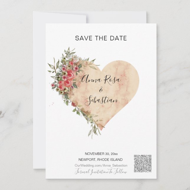Invitation *~* AR6 QR MARIAGE Roses Coeur SAUVER LA DATE (Devant)