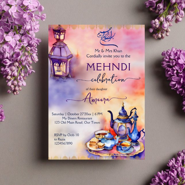 Invitation Arabe Turc thé fête mehndi henna (Arabian Turkish Mehndi Henna tea party Islamic mehndi template invitation instant download lanterns)