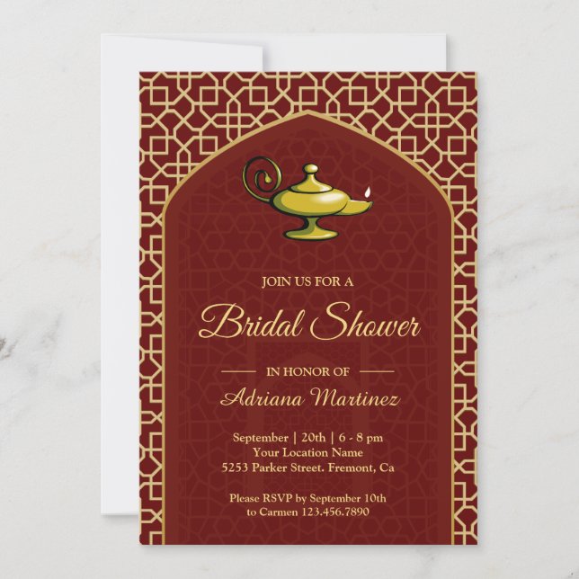 Invitation Arabian Nights Lampe magique Fête des mariées roug (Devant)