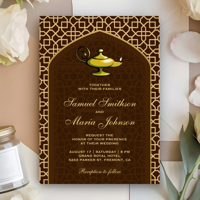 Invitation Arabian Nights Magic Lampe Mariage Brown (Créateur téléchargé)