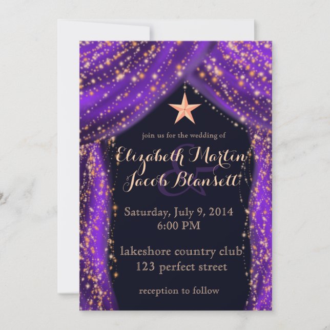 Invitation Arabian Nights Purple & Gold Mariage (Devant)
