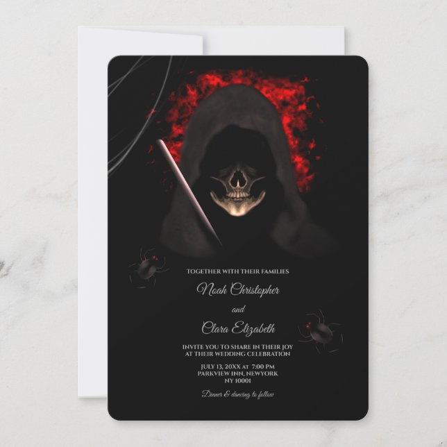 Invitation Araignée noire moody gothique crâne noir halloween (Devant)
