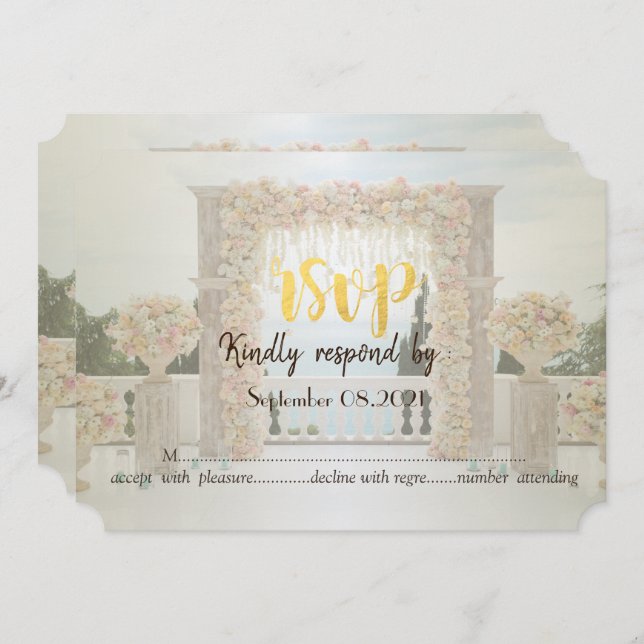 Invitation Arbor de mariage de plage Fleurs Roses RSVP (Devant / Derrière)