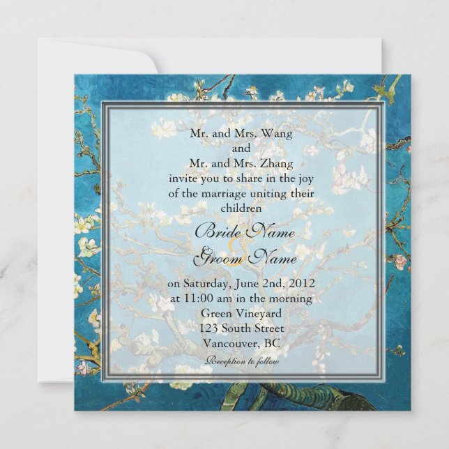 Invitation Arbre aux amandes en fleurs, célèbre mariage d'art (Devant)