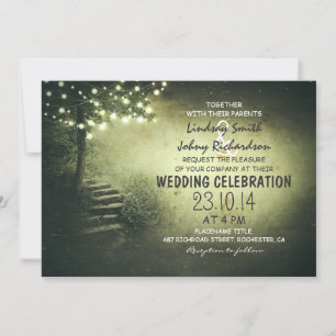 Invitation arbre avec feux à cordes mariage rustique vert