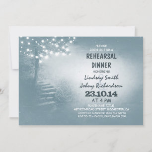 Invitation arbre avec feux de cordes Dîner de répétition rust