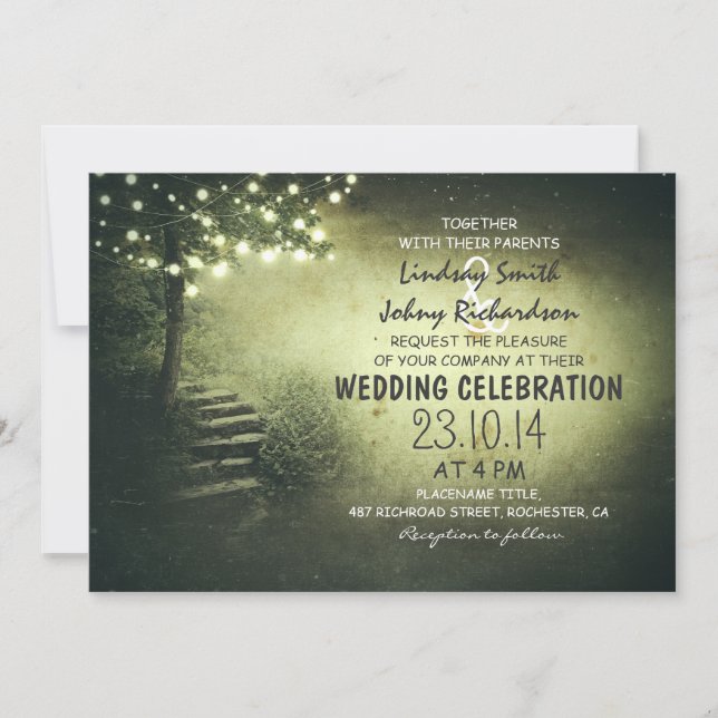 Invitation arbre avec lumières à cordes vert mariage rustique (Devant)