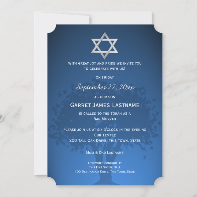Invitation Arbre Bar Mitzvah Sapphire Silhouette (Devant)