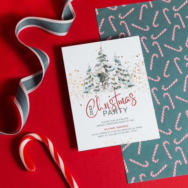 Invitation Arbre bleu rouge et or traditionnel aquarelles (Créateur téléchargé)