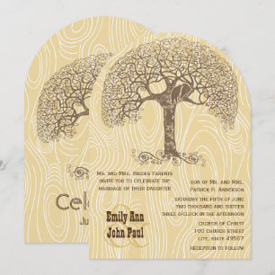 Invitation Arbre Brun Amour Oiseau Tan Jaune Bois Mariage