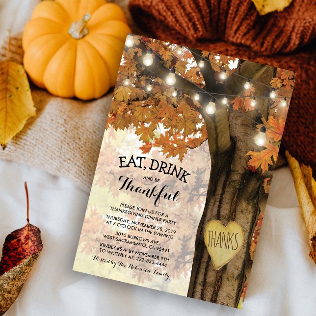 Invitation Arbre d'automne rustique de la fête de Thanksgivin (Créateur téléchargé)