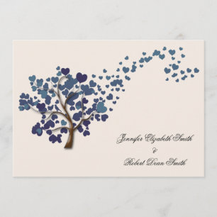 Invitation Arbre de Coeur Bleu sur l'ivoire