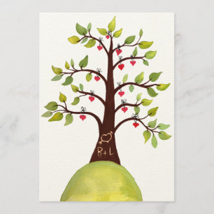Invitation Arbre de coeur d'amour d'aquarelle découpant
