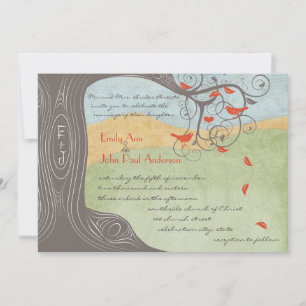 Invitation Arbre de Driftwood Tangerine Oiseaux de mariage In